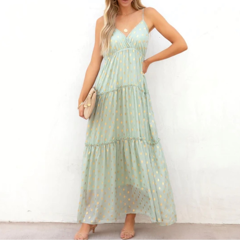 Vici Mint Maxi Dress with Gold Dot Print